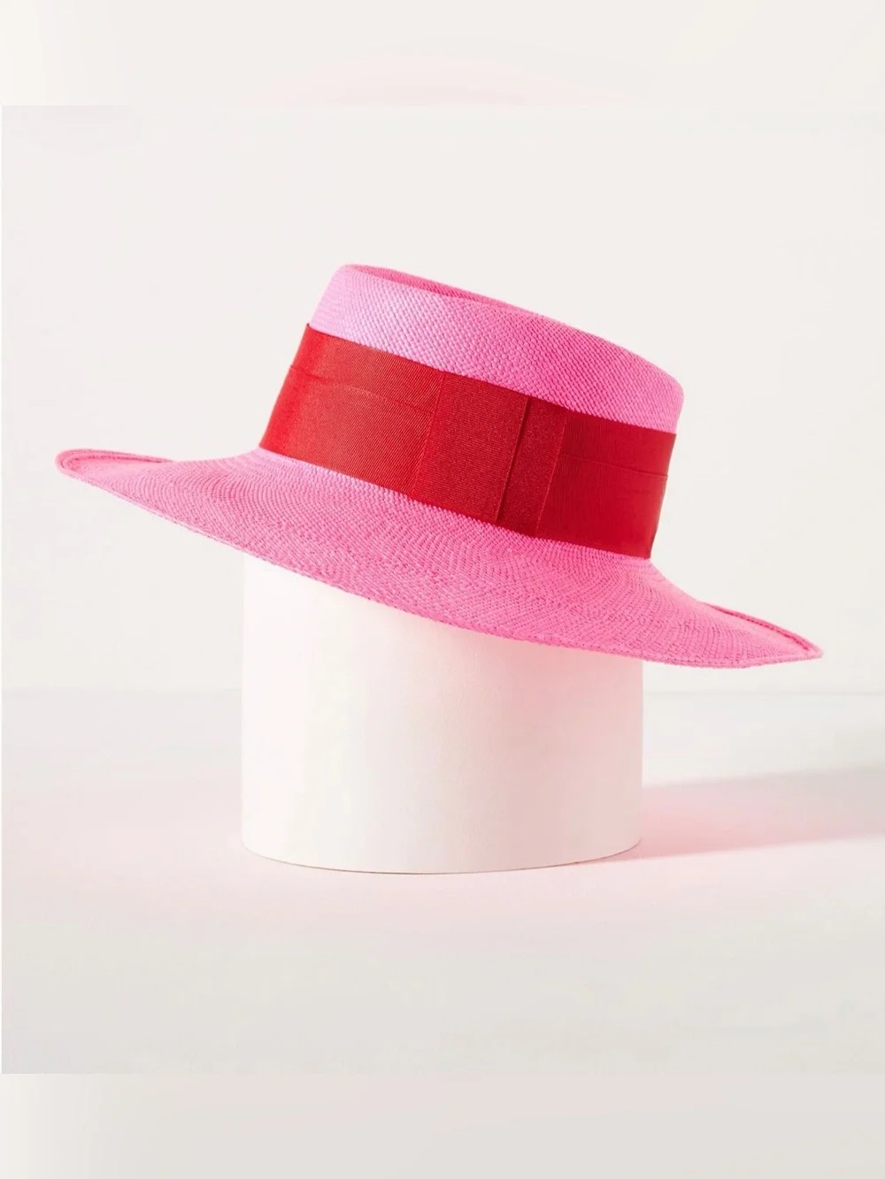 Artesano from Anthropologie Bright Pink Wide-Brim Straw Hat with Red Band